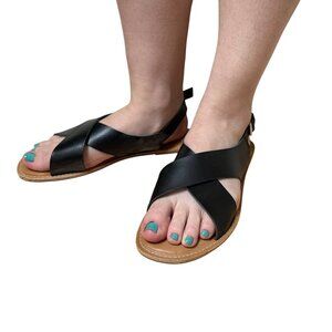 OLD NAVY Faux-Leather Cross-Strap Slingback Sandals Black Size 8.5
